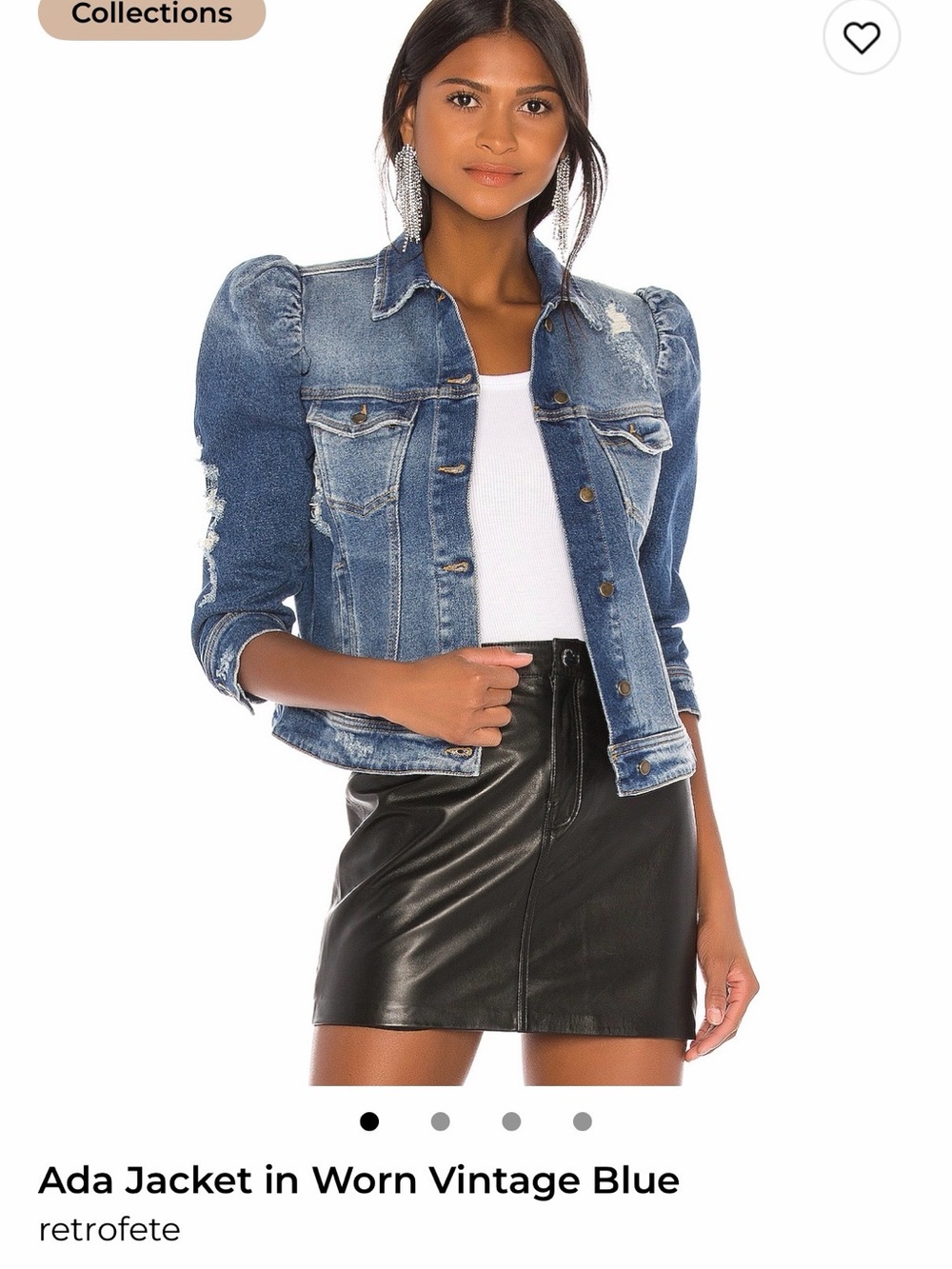 Retrofete Puff-Sleeve Distressed Denim Jacket in Worn Vintage Blue